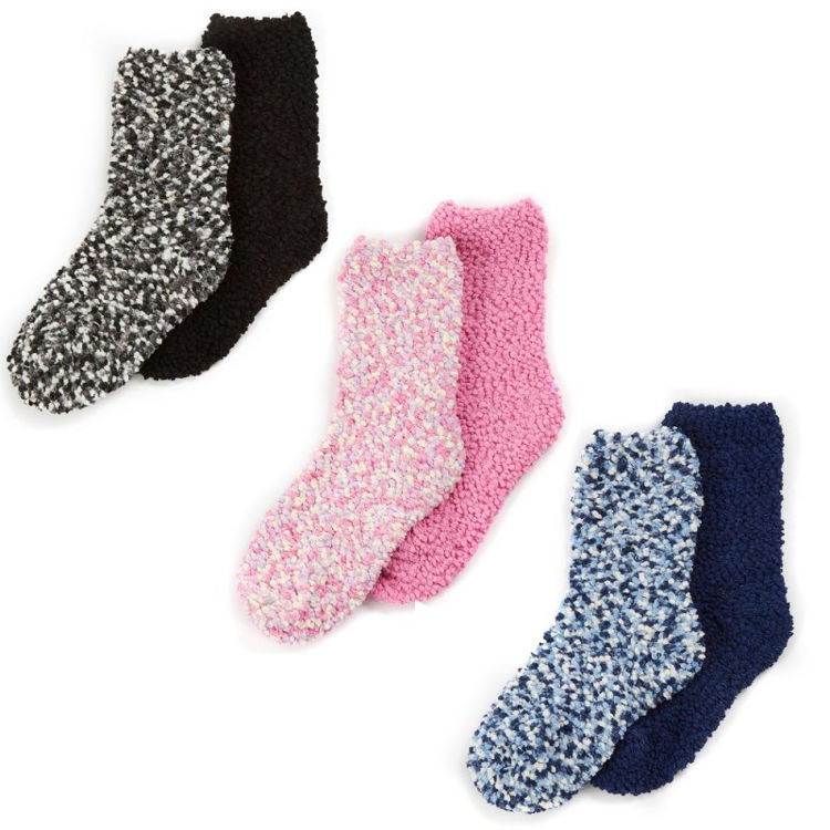 Picture of 43B811: GIRLS 2 PACK CHENILLE POPCORN COSY SOCKS WITH GRIPPE